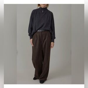 Italian Wool Wide Leg Dress Pants Pleated Cuffed Brown Trousers made in Italy